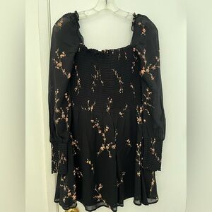 Reformation Black Floral Smocked Dress
